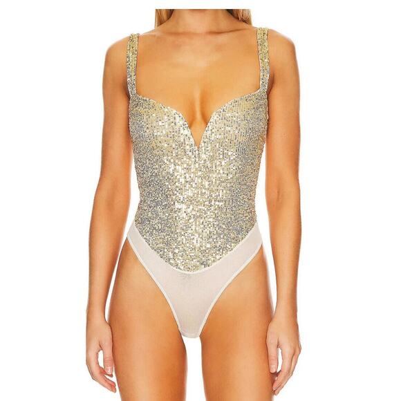 Free People Silver Sequin Bodysuit new without tags - Picture 1 of 7